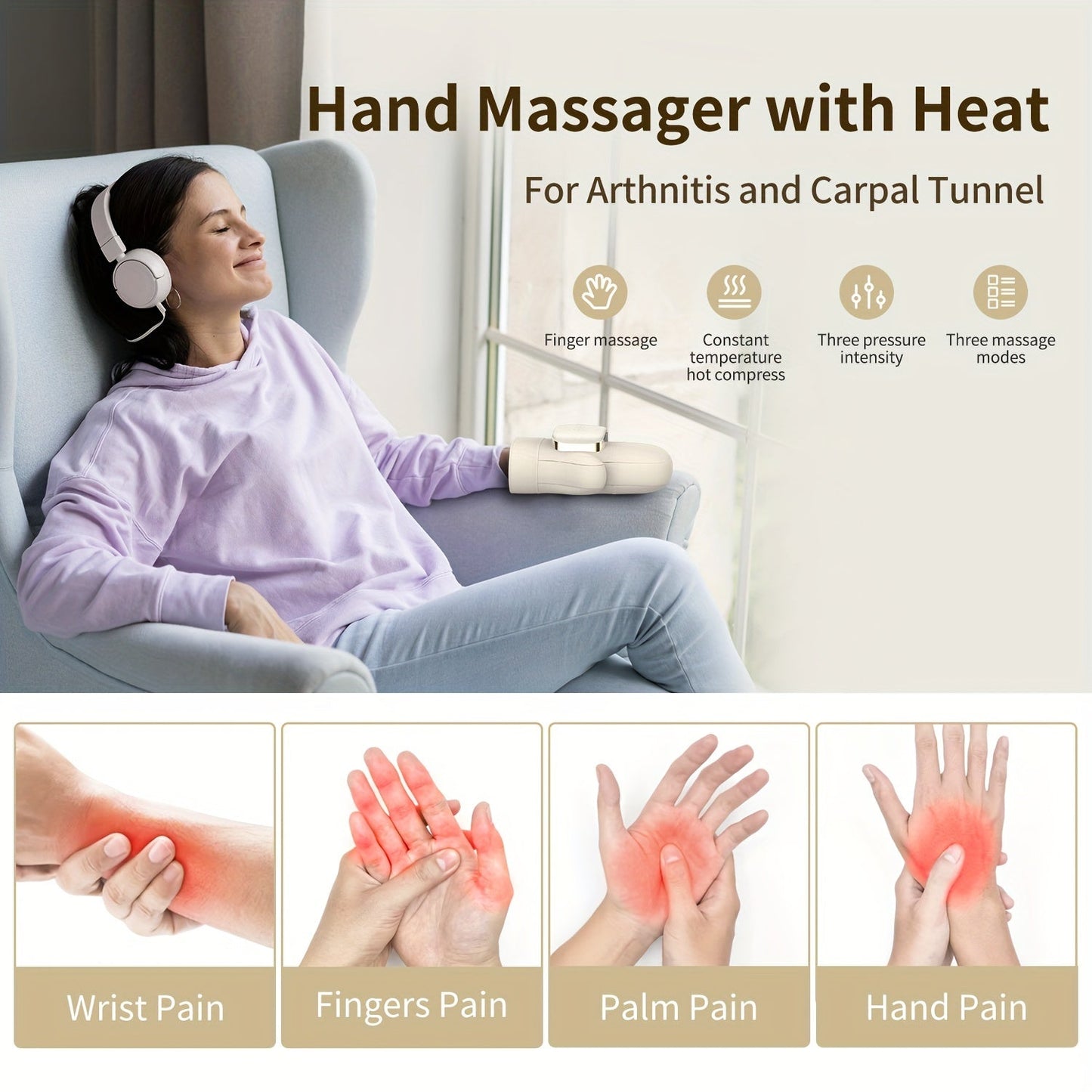 Wireless Electric Hand Massager with Compression & Kneading(White)-4