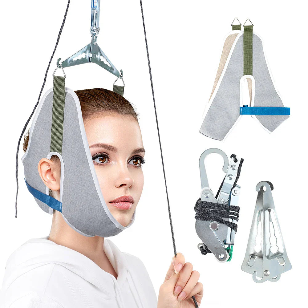 Over-Door Hanging Neck Traction Kit Adjustable Cervical Stretcher Green-1