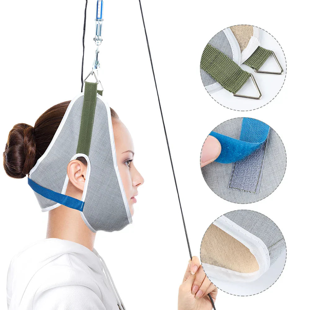Over-Door Hanging Neck Traction Kit Adjustable Cervical Stretcher Green-2