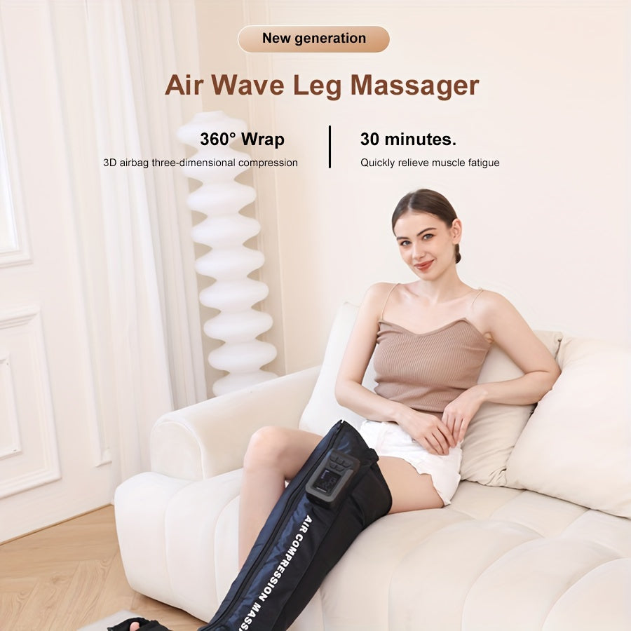 USB-Rechargeable Leg Massager with 360° Wrap & 3D Airbag Pressure(Black)-2